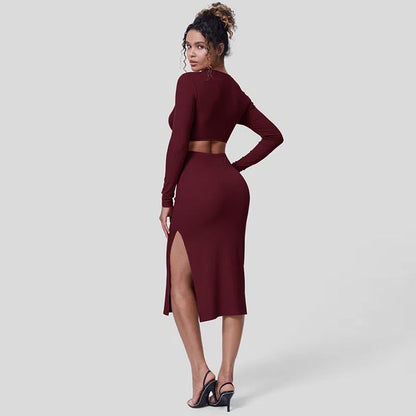 Damen Midikleid Figurbetont Cut-Out-Details Eveloria