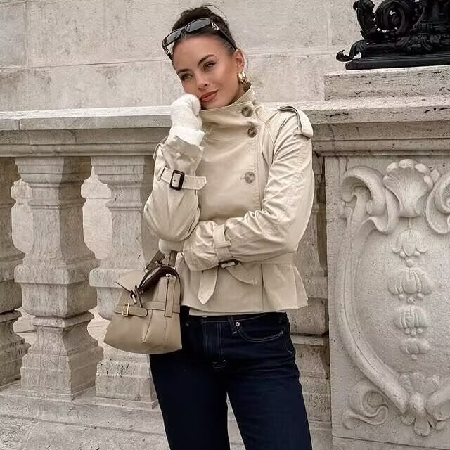 Damen Trenchcoat Asymmetrische Knopfleiste Taillengürtel - Eveloria
