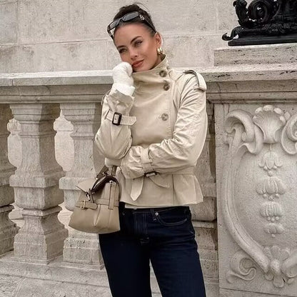 Damen Trenchcoat Asymmetrische Knopfleiste Taillengürtel - Eveloria