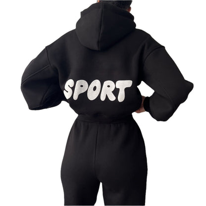Damen Sport-Hoodie-Set Weiches Material Hochtaillierte Jogginghosen