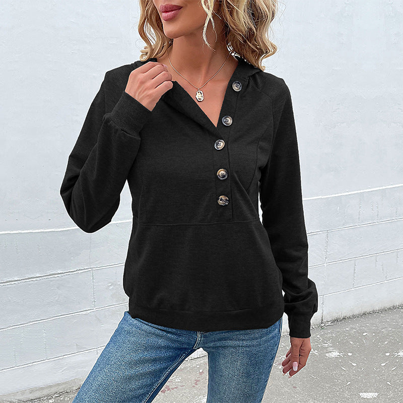 Damen Kapuzenpullover Lässig Knopfdetails Moderner Schnitt