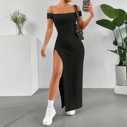 Damen Maxikleid Schulterfrei Hochschlitz Eveloria - Eveloria