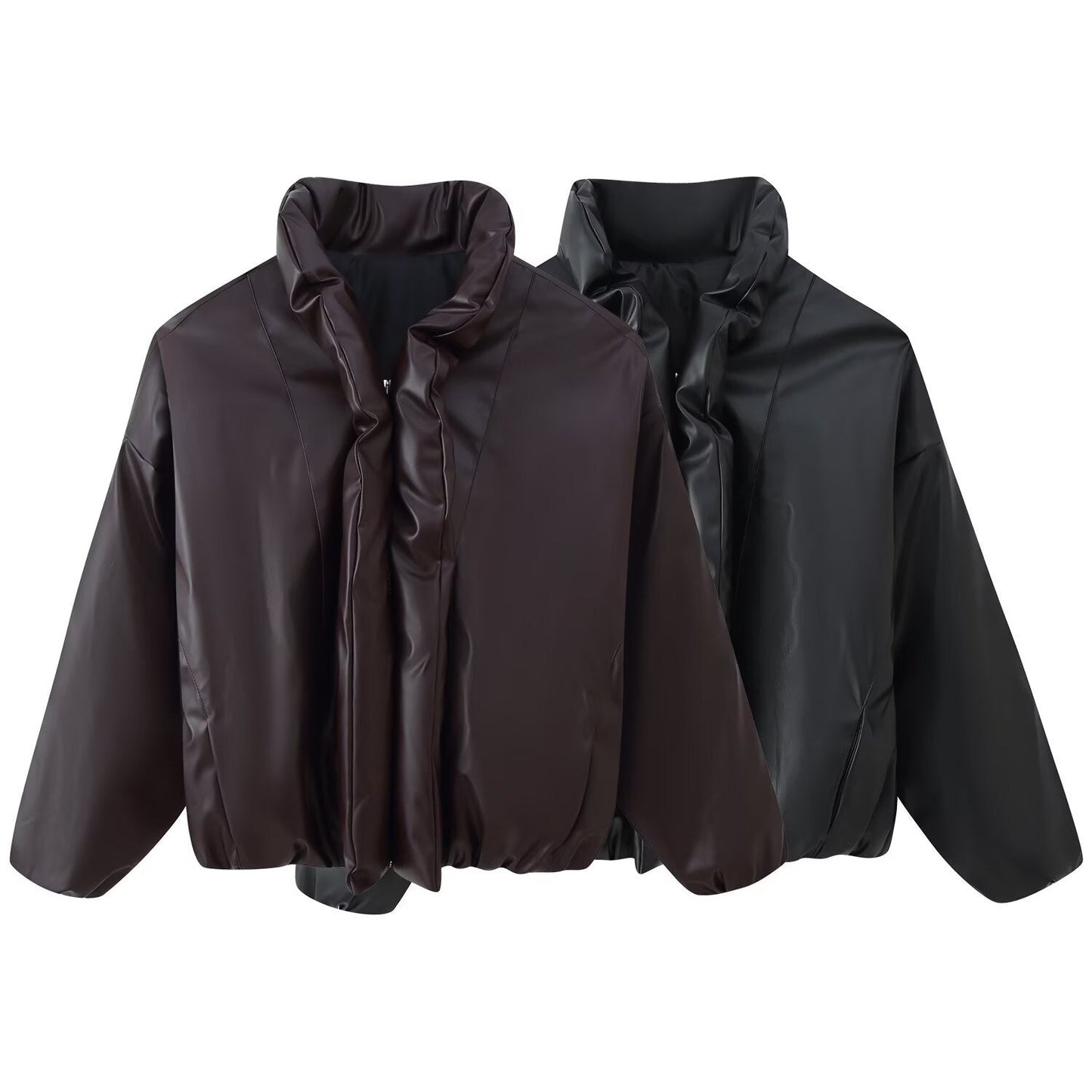 Damen Cropped Jacke Voluminöser Stehkragen Eveloria
