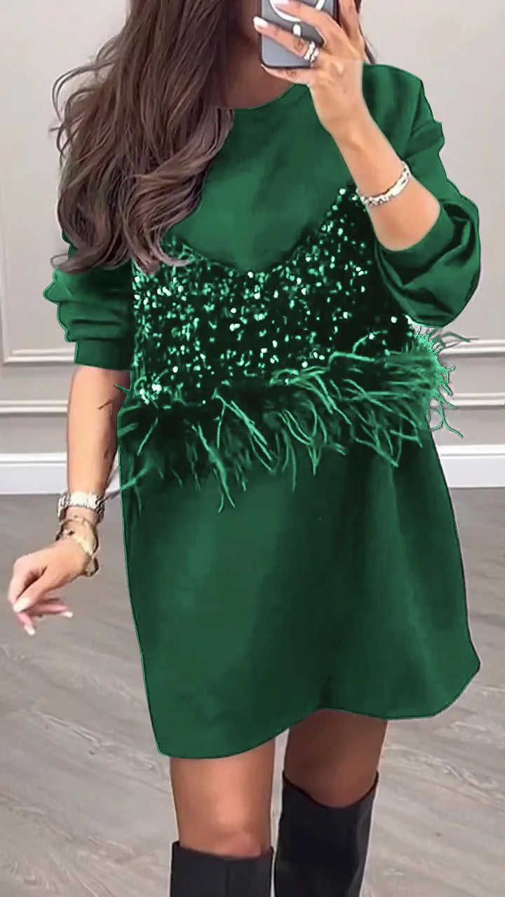 Damen Sweatkleid Glitzer Oberteil Eveloria