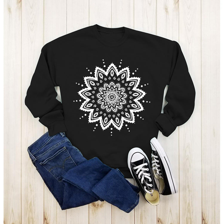 Damen Sweatshirt Mandala-Design Lässig Grau Eveloria