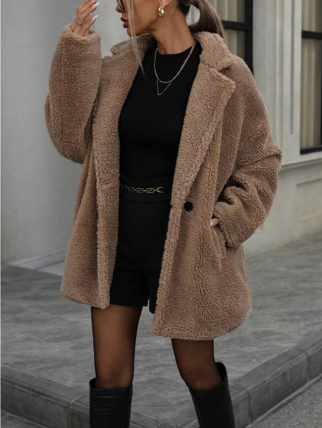 Damen Teddyjacke Kuscheljacke aus Plüschbezug