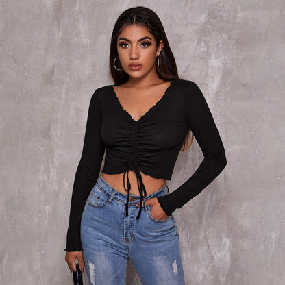 Damen Cropped mit Schnürung Rüschendetails Elegant