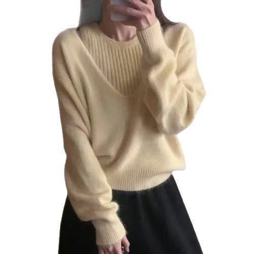 Damen Pullover V-Ausschnitt Strukturiert Grau Eveloria