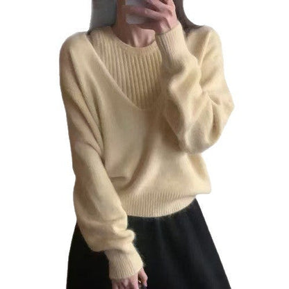 Damen Pullover V-Ausschnitt Strukturiert Grau Eveloria