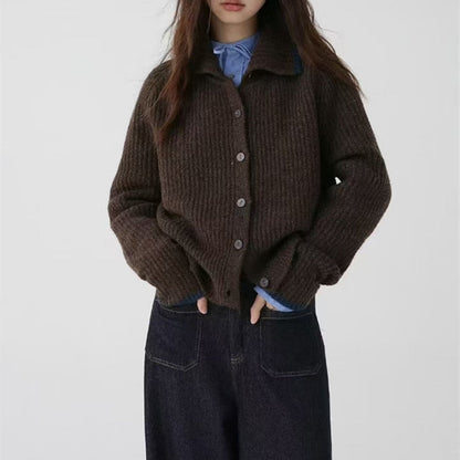 Damen Strickjacke Stehkragen Dekorative Knöpfe Eveloria