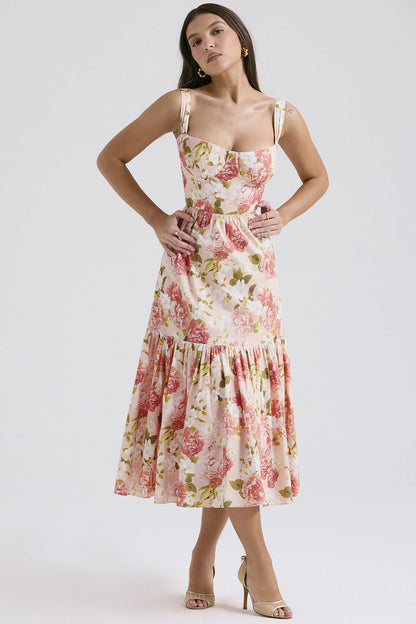 Damen Maxikleid Floral Muster Tailliert