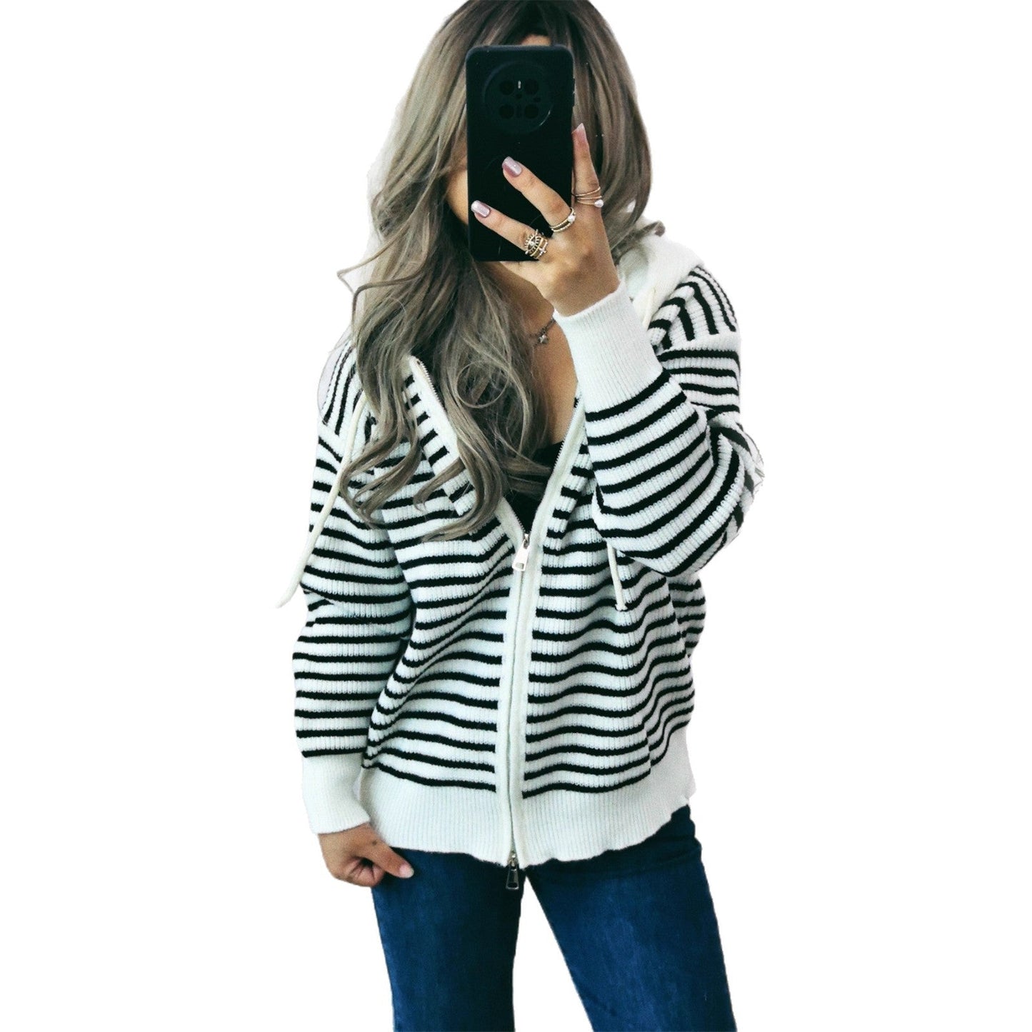 Damen Hoodie Lässig Gestreift Mit Taschen Eveloria