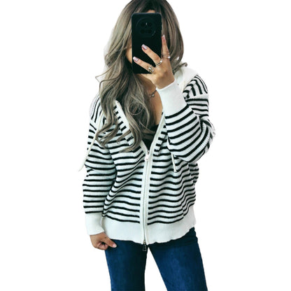 Damen Hoodie Lässig Gestreift Mit Taschen Eveloria
