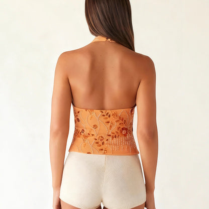 Damen Haltertops Florales Design Glitzernde Applikationen