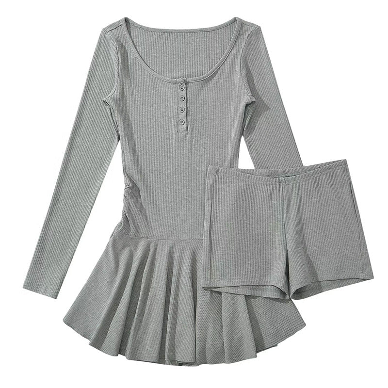 Damen Langarmkleid Fließender Rock Eveloria