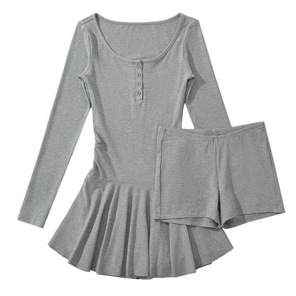 Damen Langarmkleid Fließender Rock Eveloria