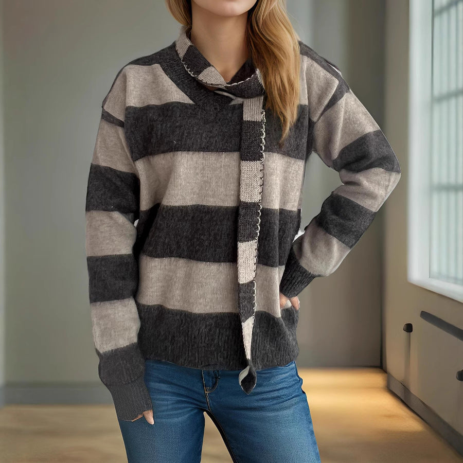 Damen Strickpullover Lässig Schlaufenakzente Beige