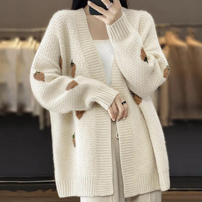 Damen Strickjacke Erdbeermuster