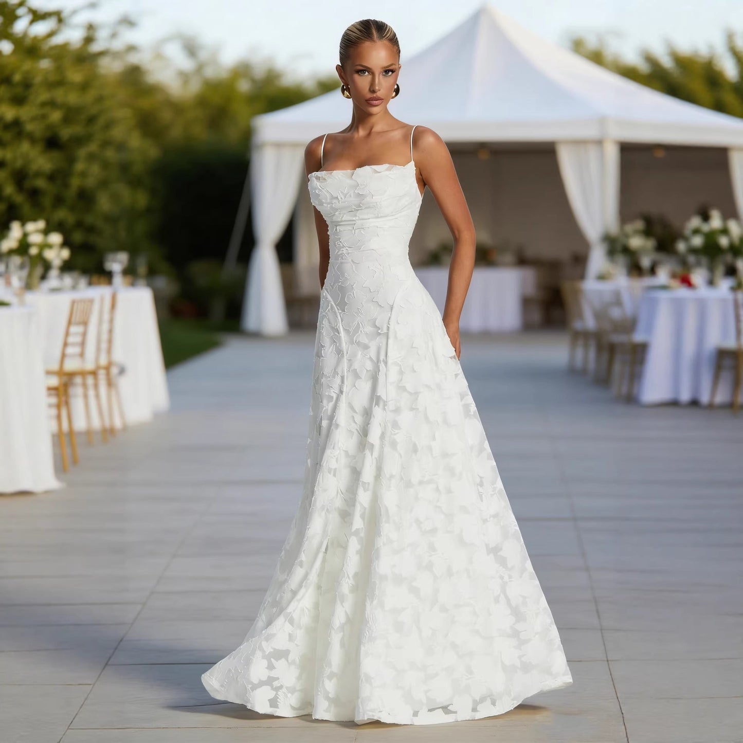 Damen Maxikleid Schimmerndes Blumenmuster Spaghettiträger Elegant