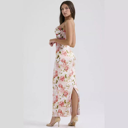 Damen Maxikleid Floral Design Spaghettiträger Eveloria