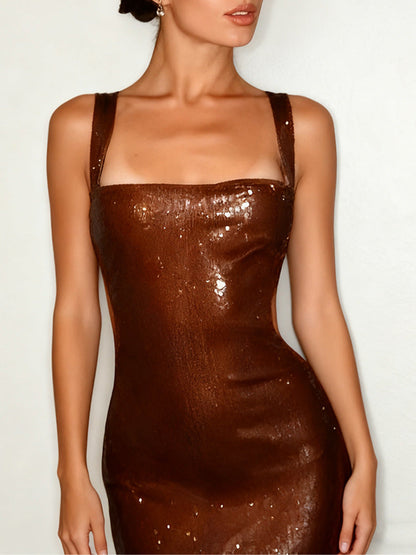 Damen Pailletten-Abendkleid Lang Eveloria Mit Tiefem Ausschnitt