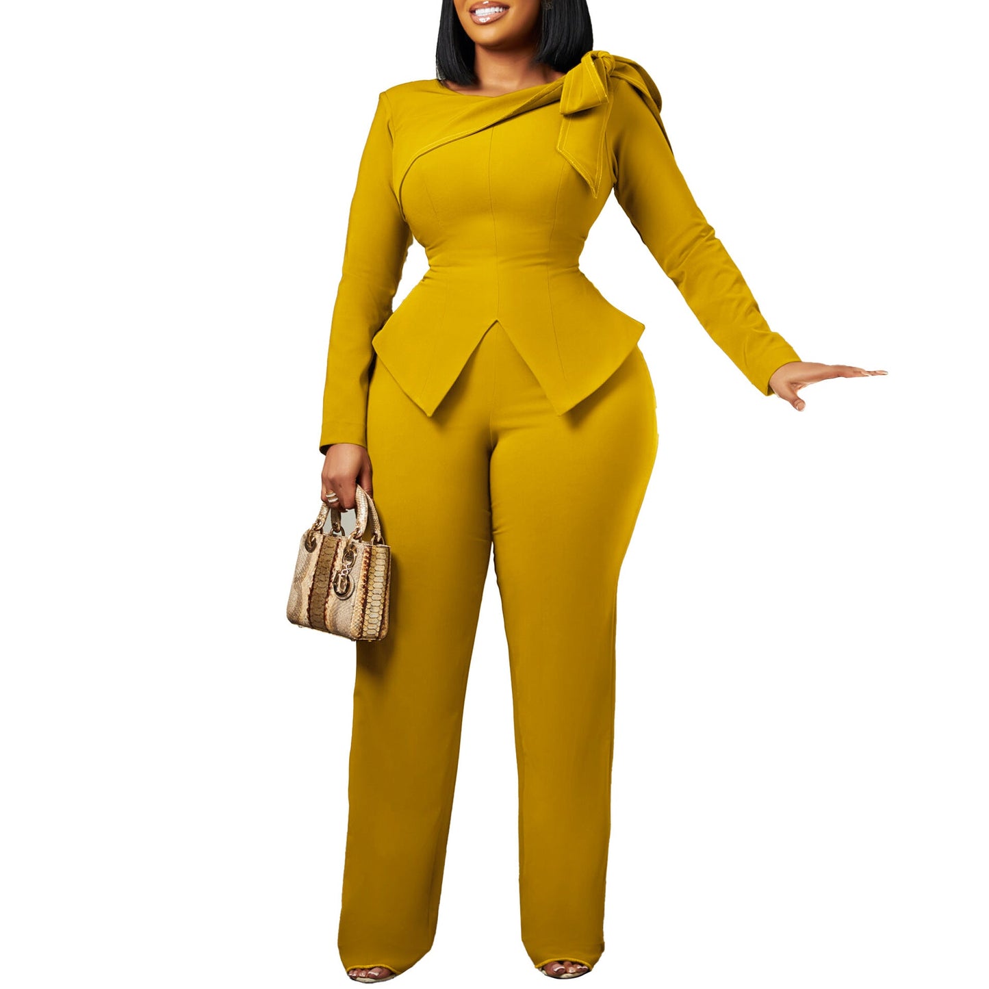 Damen Jumpsuit Asymmetrisch Schlingenakzent Eveloria