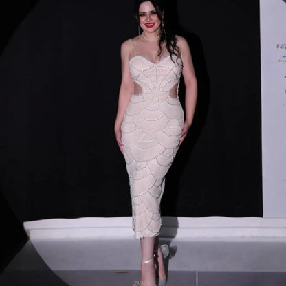 Damen Midi-Kleid mit Cut-Outs und Wellendesign Eveloria