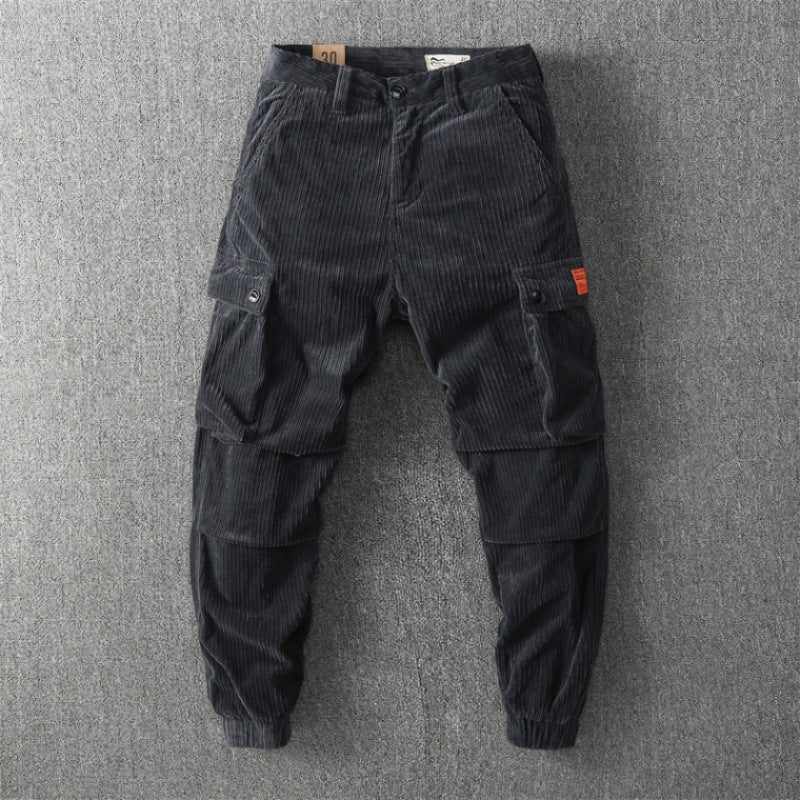 Herren Cargo-Hose Cord Angenehm Praktische Taschen Olivgrün Eveloria - Eveloria