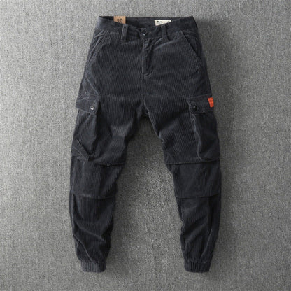 Herren Cargo-Hose Cord Angenehm Praktische Taschen Olivgrün Eveloria - Eveloria