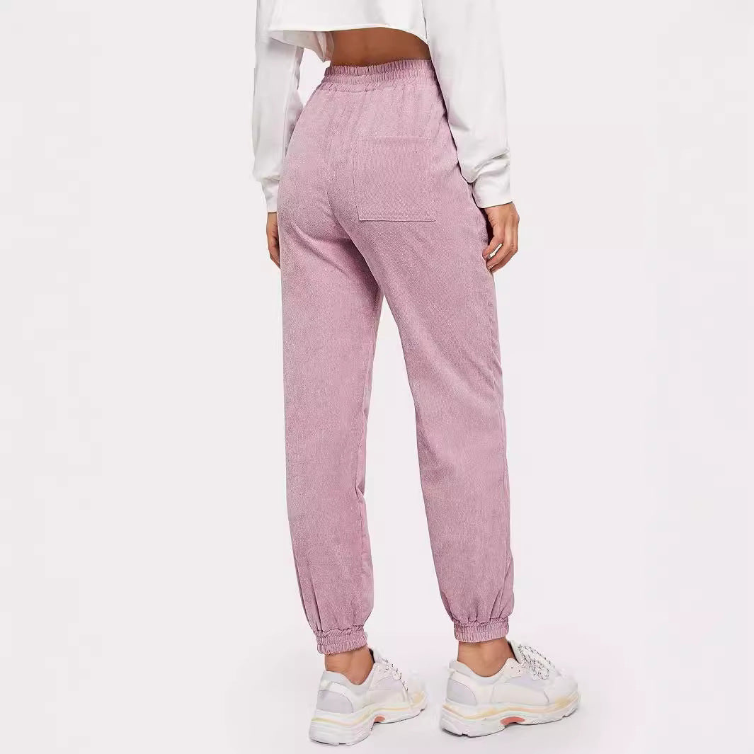Damen Sweatpants Elastischer Bund Seitentaschen Schwarz Eveloria - Eveloria