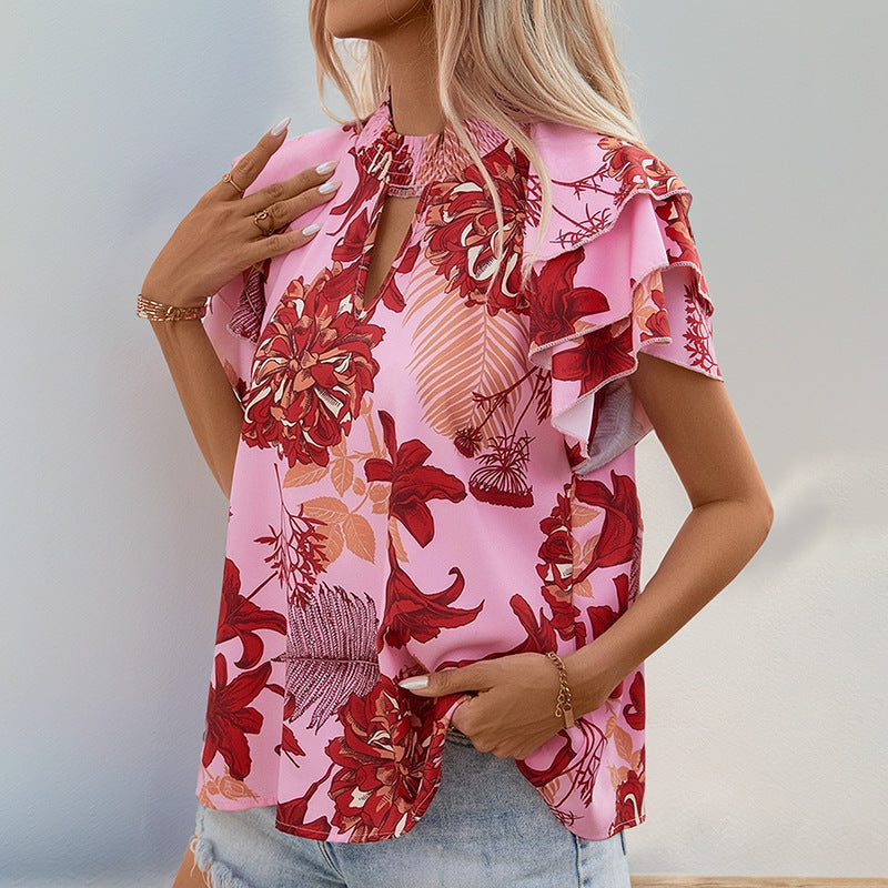Damen Bluse mit Rüschendetails und floralem Muster