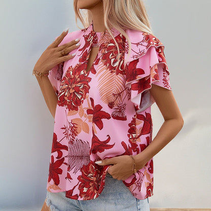 Damen Bluse mit Rüschendetails und floralem Muster