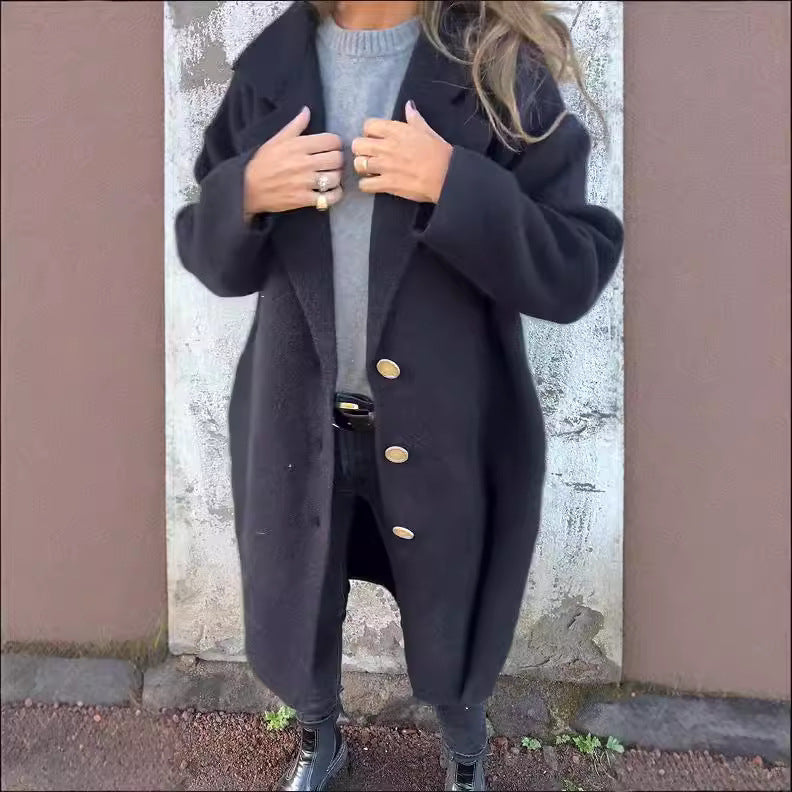 Damen Übergangsjacke Weites Design Elegant Knöpfe Beige