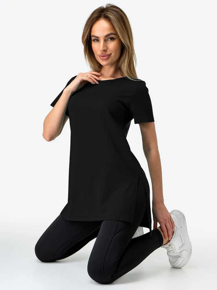 Damen Longline T-Shirt mit Schlitzen Hochwertiges Baumwoll-Material