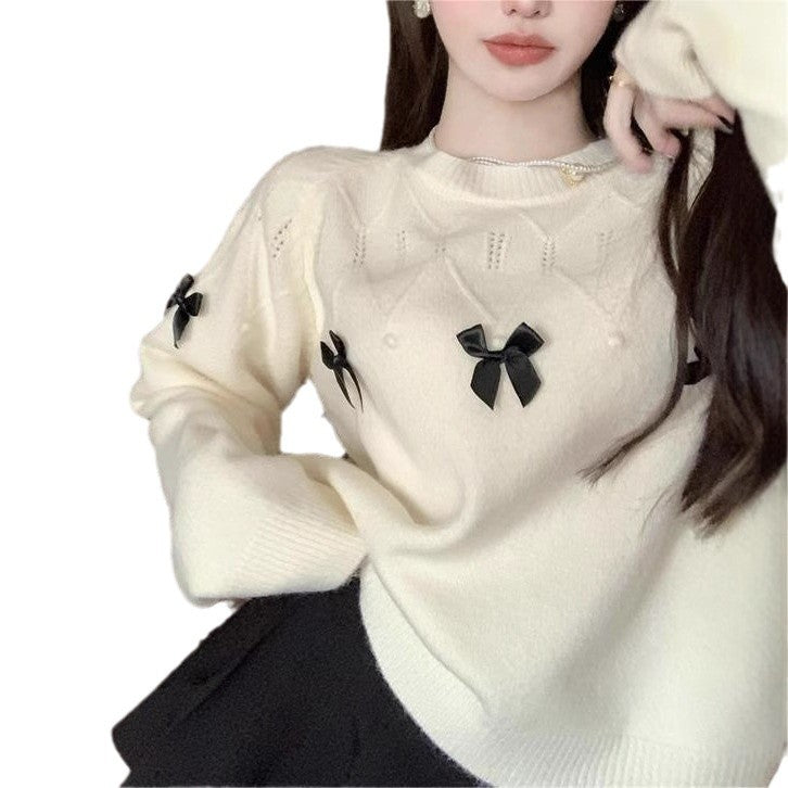 Damen Pullover Verspielte Schleifenapplikationen Eveloria