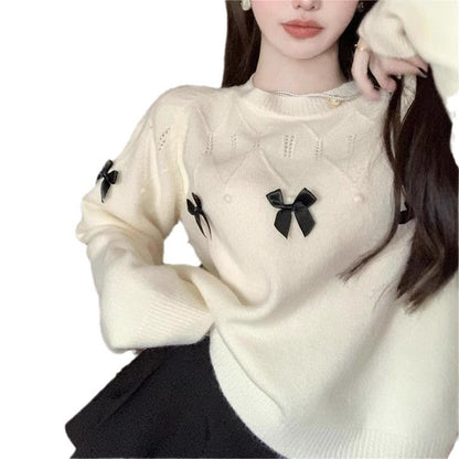 Damen Pullover Verspielte Schleifenapplikationen Eveloria