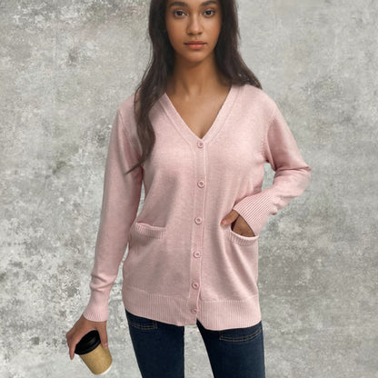 Damen Strickjacke Rippenmuster Baumwolle Beige