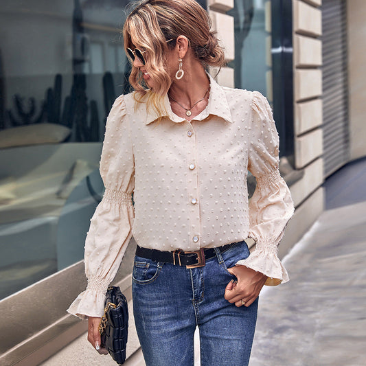 Damen Bluse Puffärmel Struktur Eveloria - Eveloria