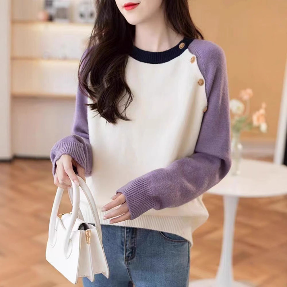 Damen Strickpullover Große Knöpfe Kuschelig Grau Eveloria - Eveloria