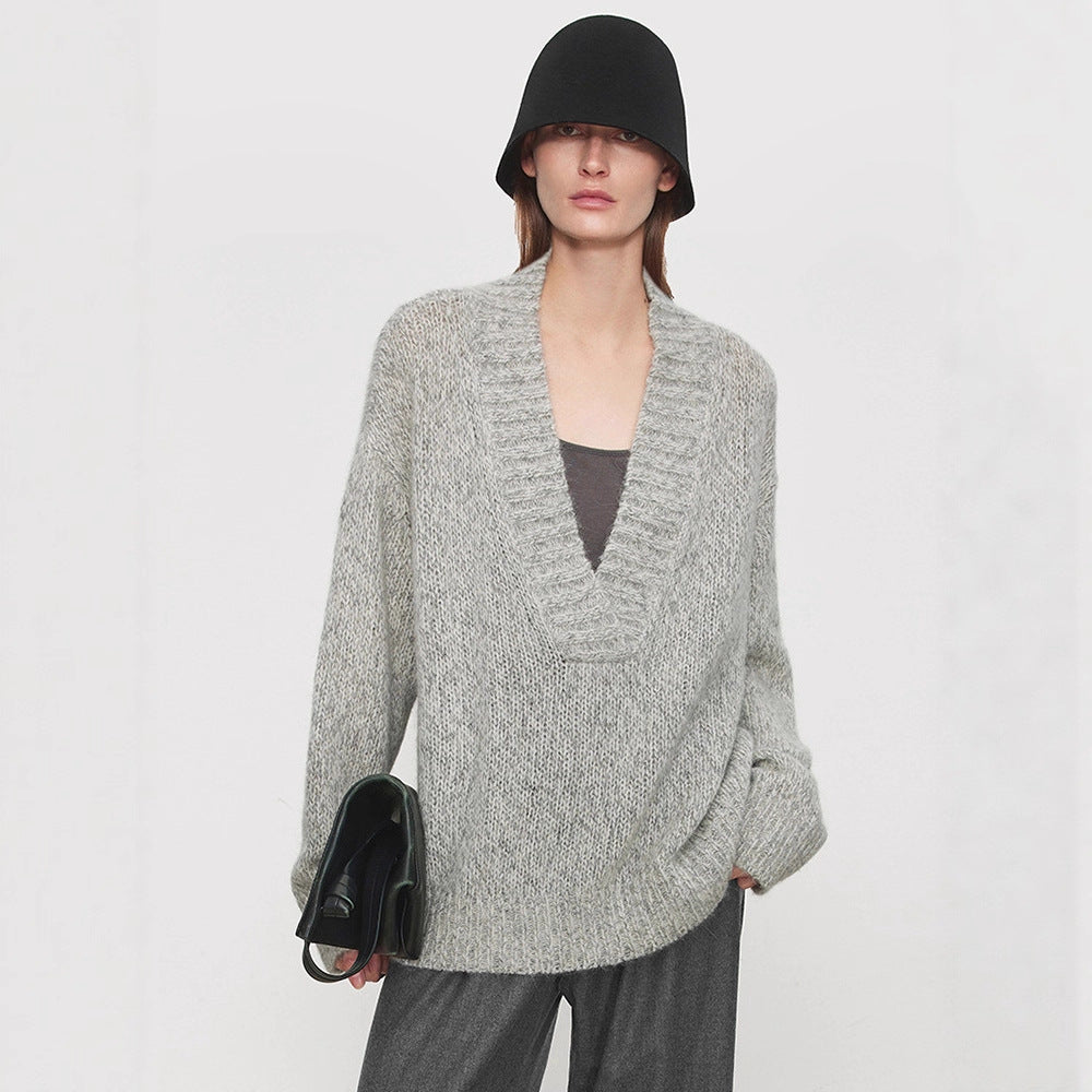 Damen Strickpullover V-Ausschnitt Lässiger Schnitt Eveloria