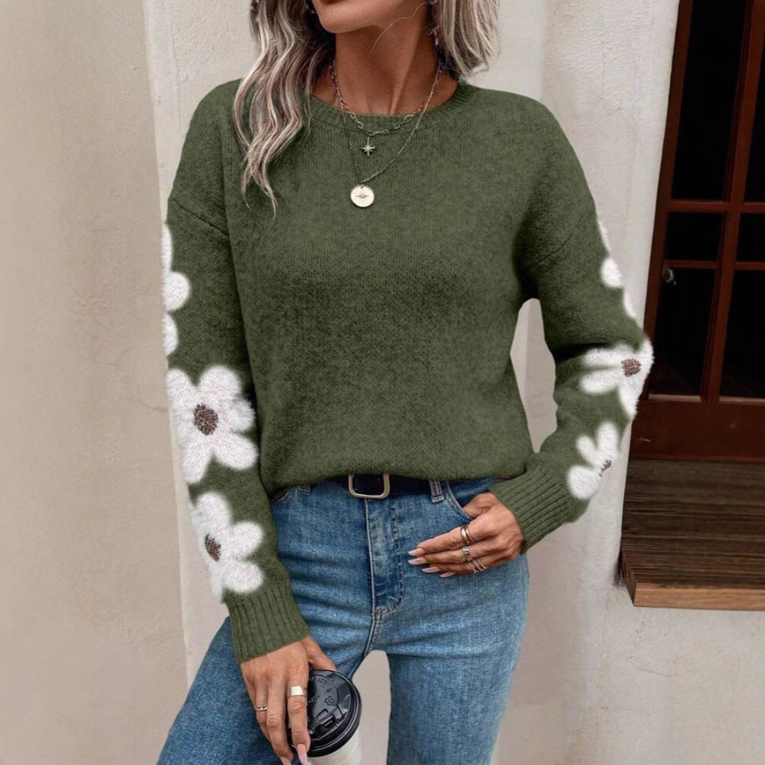 Damen Pullover Florales Design Strukturiertes Jersey