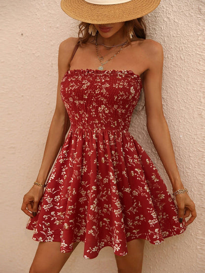 Damen Minikleid Sommer Elastisch Floralmuster Eveloria