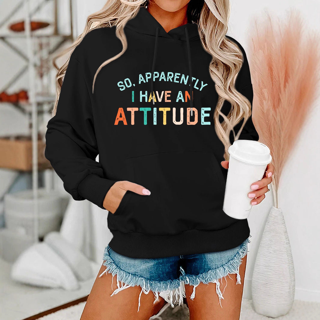 Damen Kapuzenpullover Lässig Mit Schriftzug Grau Eveloria