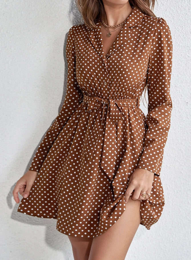 Damen Mini-Kleid Gepunktet Mit Gürtel