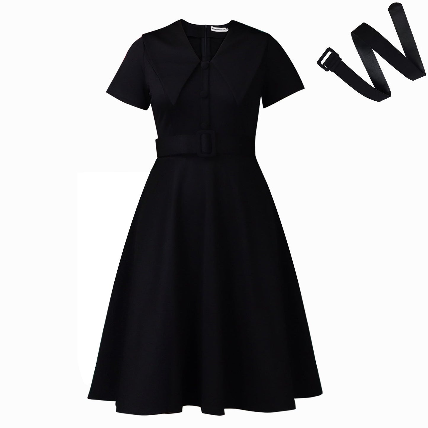 Damen A-Linien Kleid mit Kragen und Bindegürtel Elegant