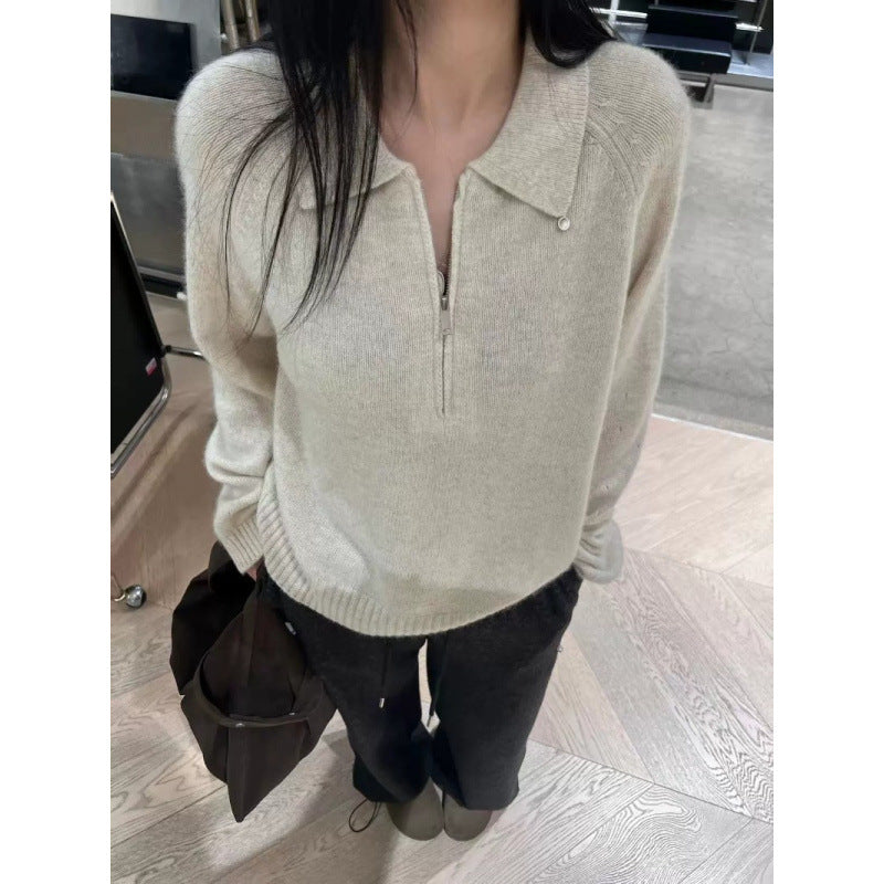 Damen Pullover Mit Reißverschluss Eleganter Kragen Eveloria