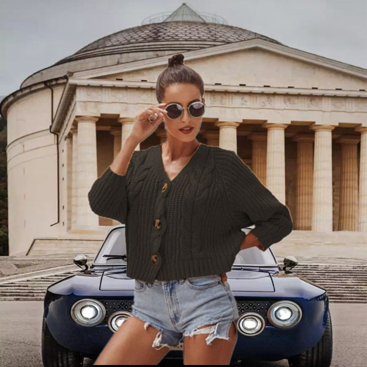 Damen Grobstrick-Cardigan Lässig Knöpfe Beige