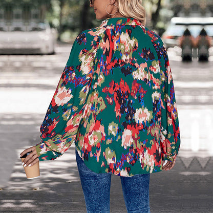 Damen Bluse Florales Muster Lässiger Schnitt Eveloria