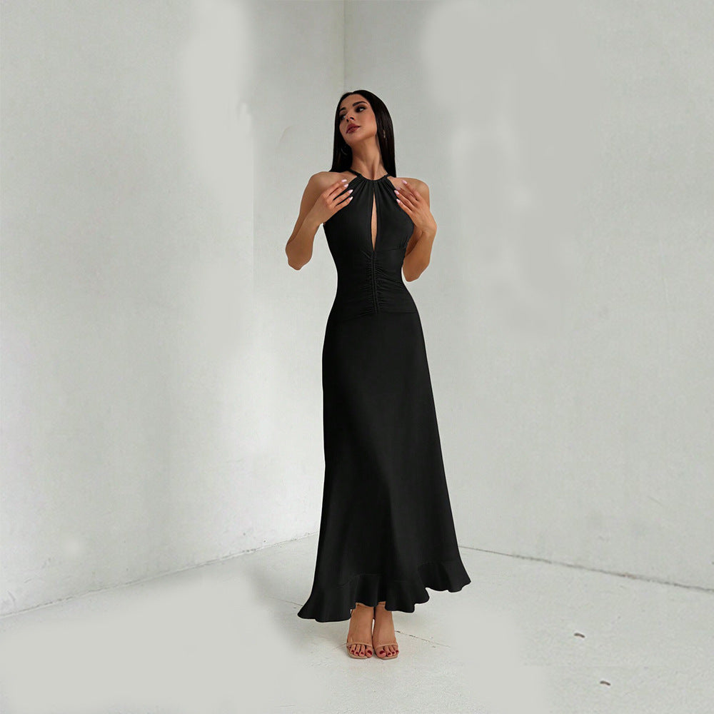 Eveloria Damen Maxikleid Schlüssel-Ausschnitt Fließender Saum