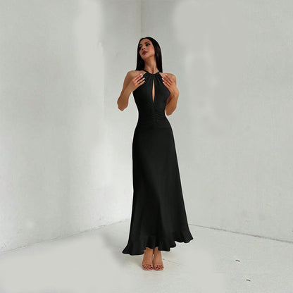Eveloria Damen Maxikleid Schlüssel-Ausschnitt Fließender Saum